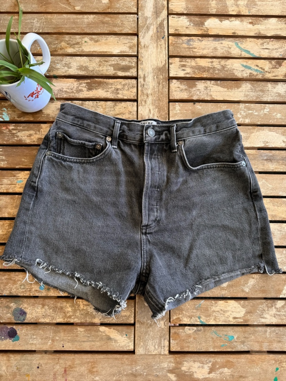 AGOLDE Cut Off Button Fly Black Denim - 27